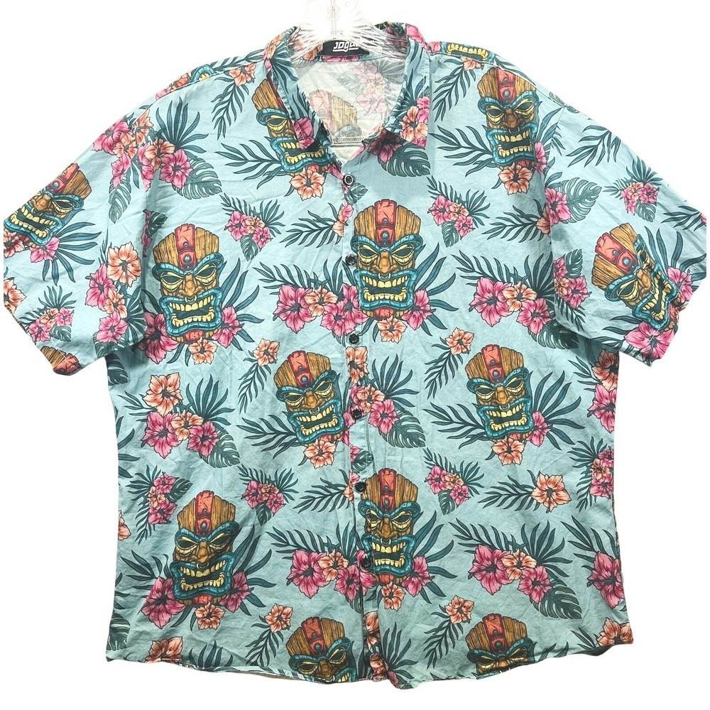 Jogal Men Button Up Short Sleeve Tropical Hawaiian Shirt Size 2XL